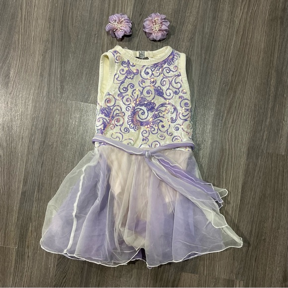 Purple & Cream Swirl Dance Costume - Picture 2 of 3